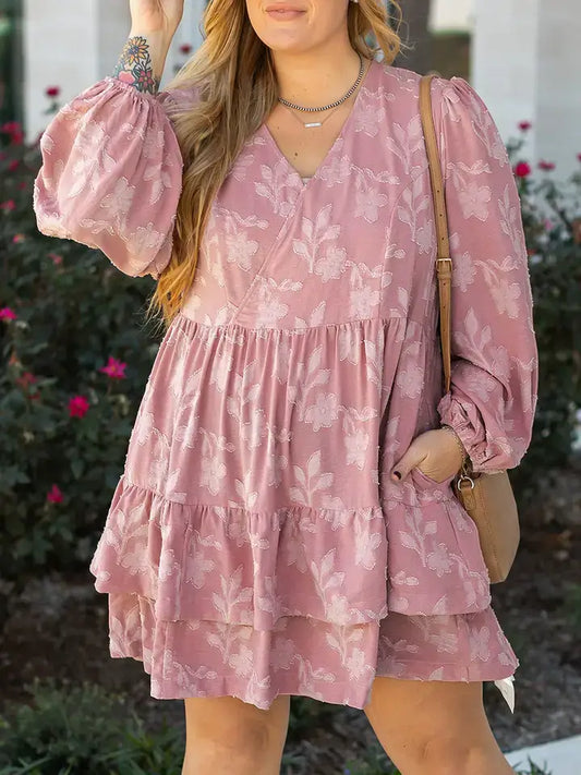 Blush Floral Textured Tiered Boho Dress