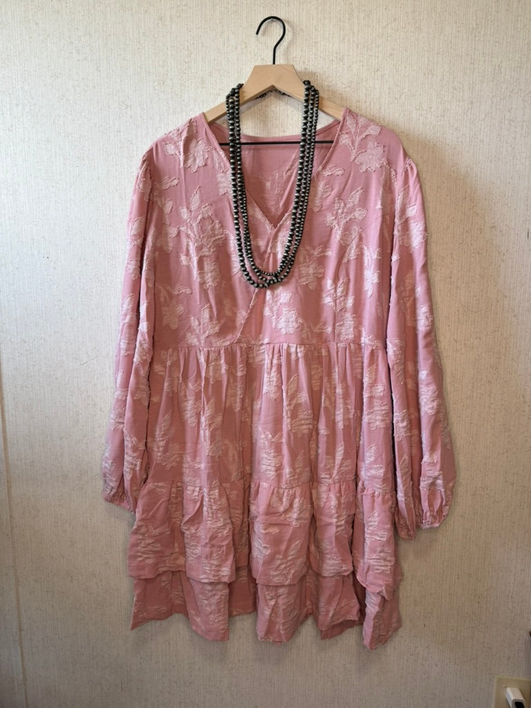 Blush Floral Textured Tiered Boho Dress