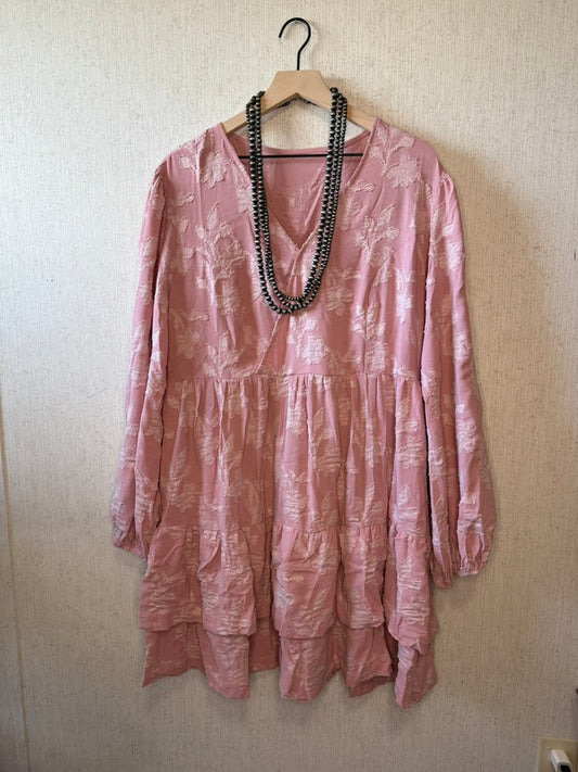 Blush Floral Textured Tiered Boho Dress