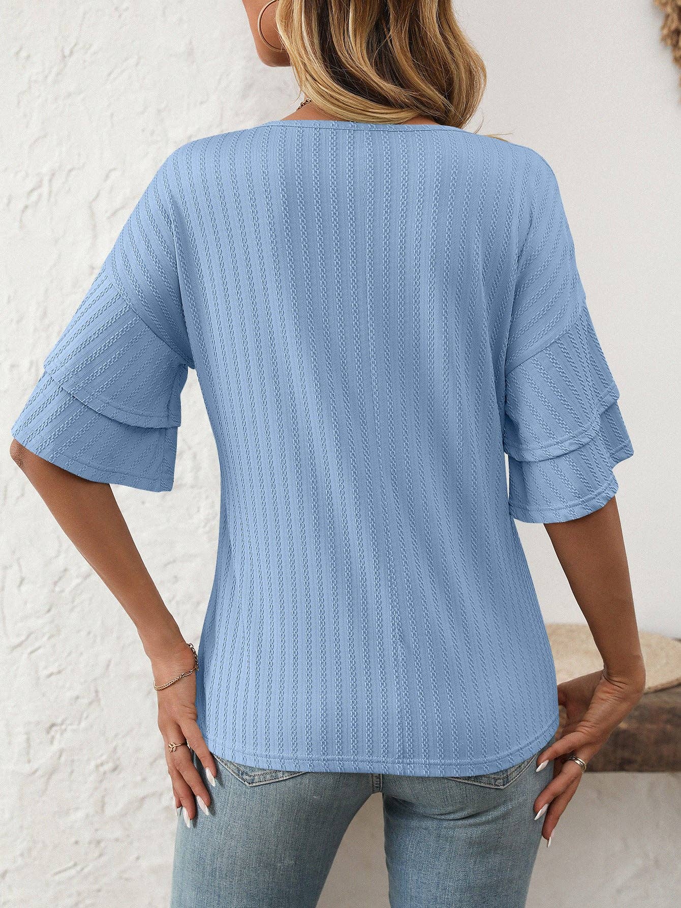 Sky Blue Ruffle Sleeve Top