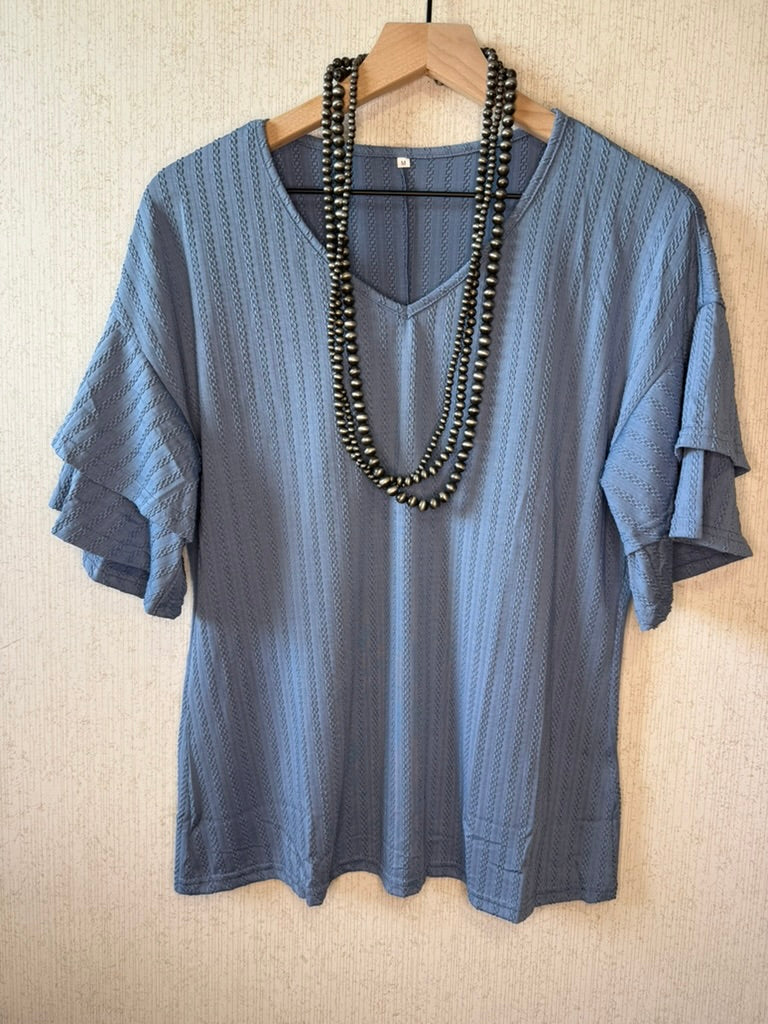 Sky Blue Ruffle Sleeve Top