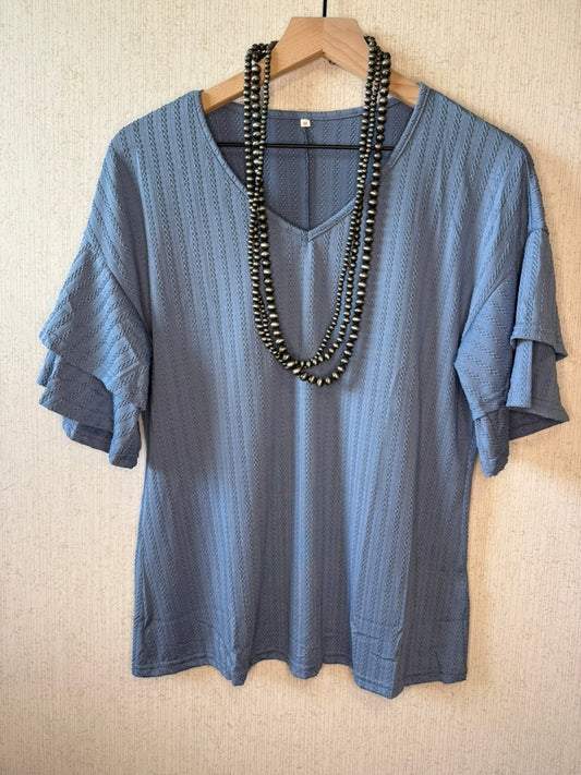 Sky Blue Ruffle Sleeve Top