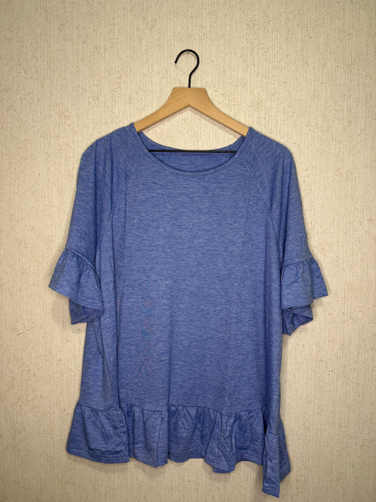 Plus Size Blue Ruffle Hem Top