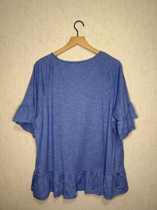 Plus Size Blue Ruffle Hem Top