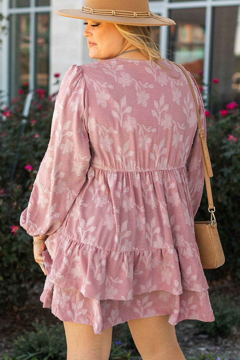 Blush Floral Textured Tiered Boho Dress